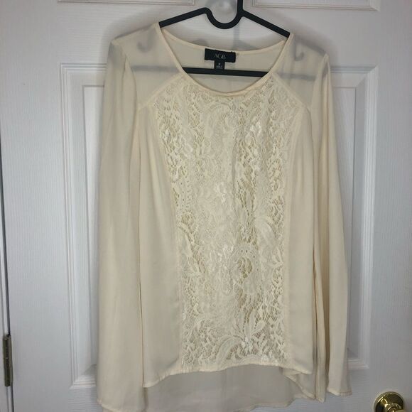 AGB sheer lace long sleeve high low blouse top, size medium - Picture 4 of 14